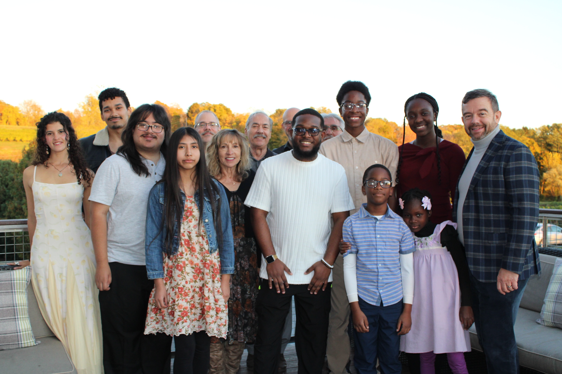 Group of music students with hills in the background