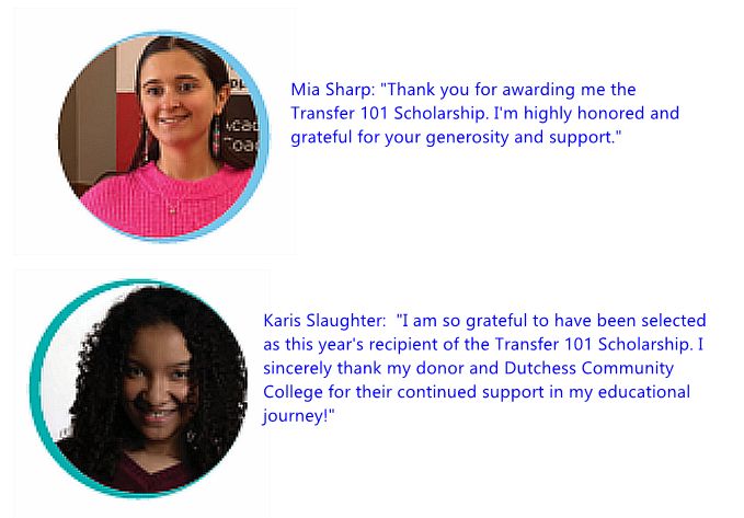 two females next to their quotes thanking for the scholarship